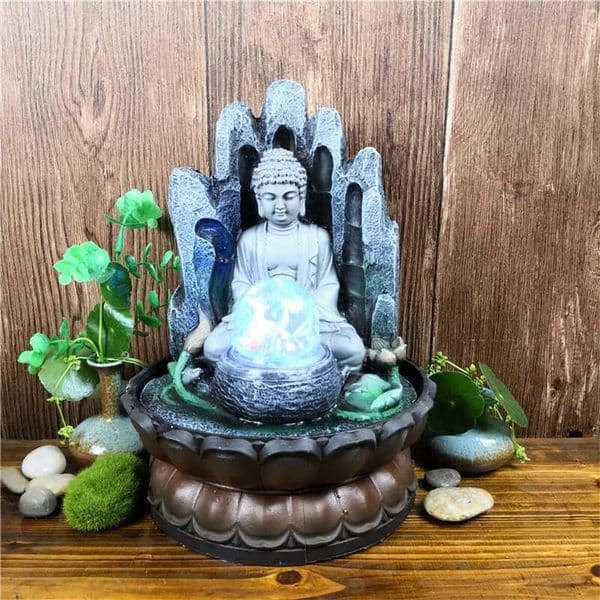 Light Up Zen Buddha Fountain Unique Statue Desktop Water Resin Home Decoration Tabletop Ornament With Led Bal