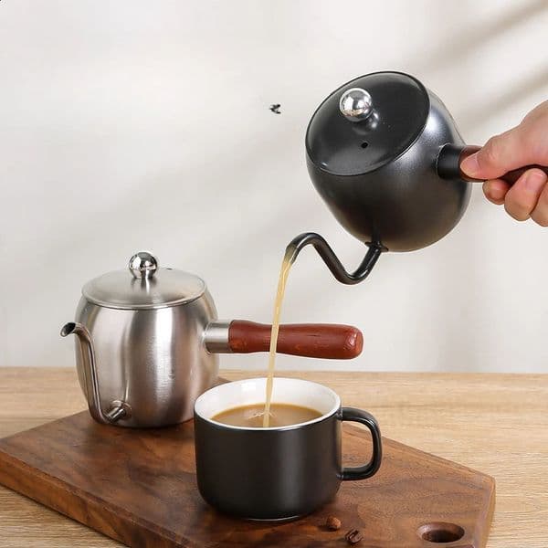304 Stainless Steel Hand-brewed Coffee Pot Japanese-style Wooden Handle with Lid Drip-type Slender Kettle Coffee Appliance 250224BJ