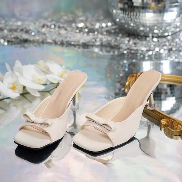 Bowknot High Sandals 2025 Thin Heel Summer Outdoor Wens 42 Black WHite Square hot Toe Slippers Z250301
