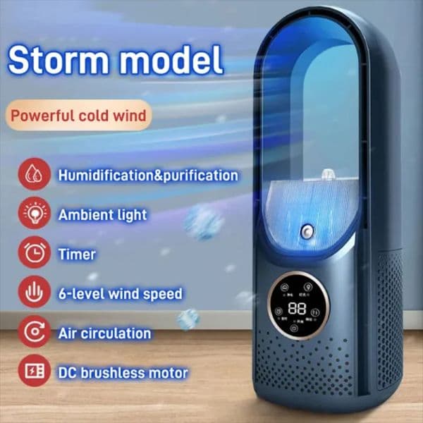 Silent air conditioning Portable Air cooler LED Display Leafless Electric Fan 6h Timer USB charging Heater fan