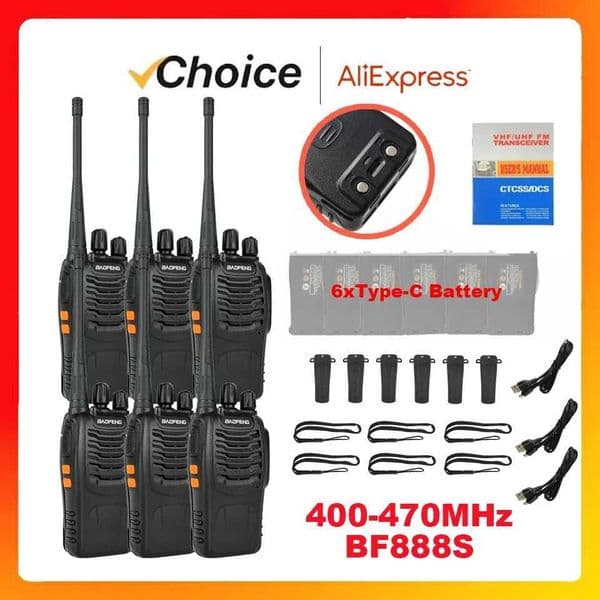 Baofeng 6Pcs BF 888S Walkie Talkie UHF 400 470MHz Long Range Two Way Ham Ras Transceiver for Hunting Hotel Z250221