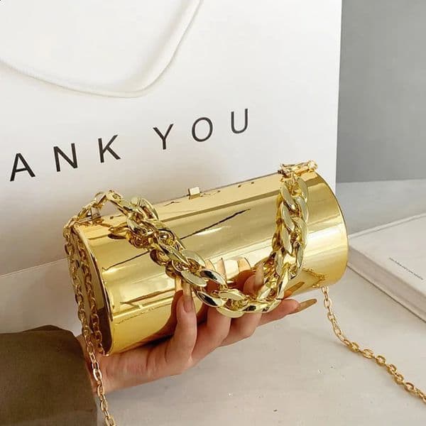 Womens Handbag Bags For Women 2025 Party Clutches Fashion Cylinder Mini Evening Purse Crossbody Shoulder Bag Gold Box Clutch 250228
