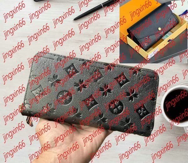 designer bag Black embossed women clutch lady ladies long wallet pu leather single zipper wallets classical corn purse card holder 60017 purse wallet with box