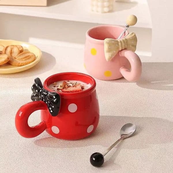 Bowknot Ceramic Mugs Matte Girl Heart Small Fresh Jug Office Creative Cute Tea Coffee Cup Drinkware Kettle 250228