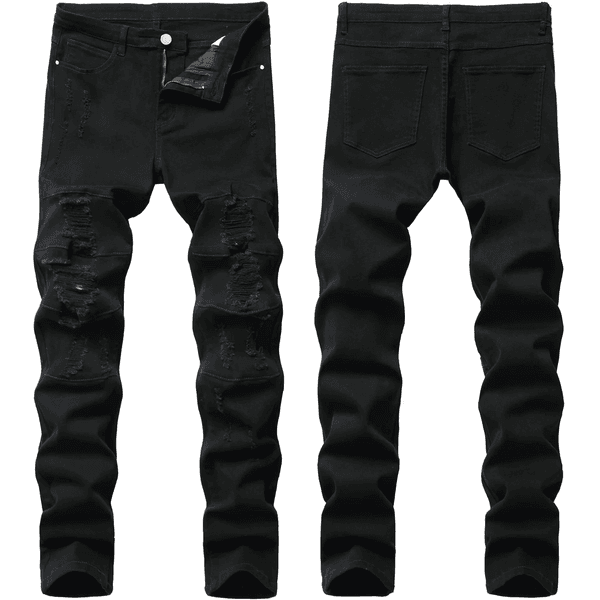 Mens PP Jeans Retro Black pants Stretch hole Ripped Slim Fit High Quality Fashion Casual Denim Trousers