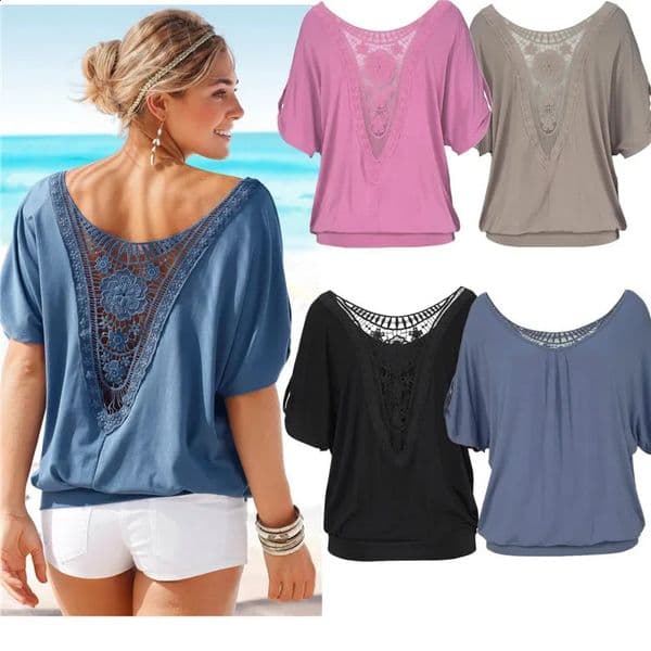 Fashion Harajuku T Shirt Women Summer Blouse Women Tshirt Casual O-Neck Woman Top Tee Vintage Female Clothing Lace Ladies T-Shirt 250303