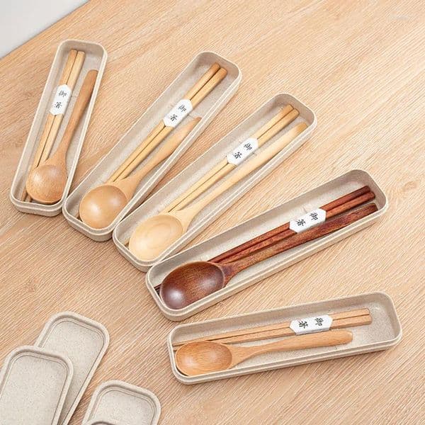 Dinnerware Sets Japanese Chopsticks Wooden Spoons Set Portable Outdoor Travel Lotus Wood Nan Tableware