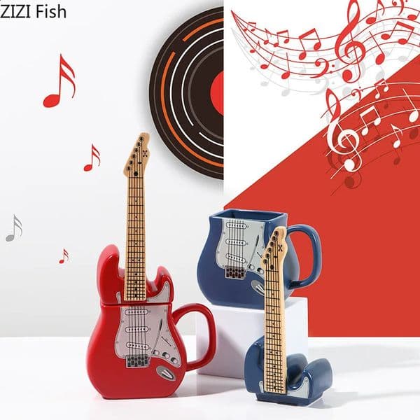 Creative Guitar Shaped Mug Coffee Shop Decorative Milk Cup Ceramic Water Modern Style Home Juice Tea Drink Gifts 250228