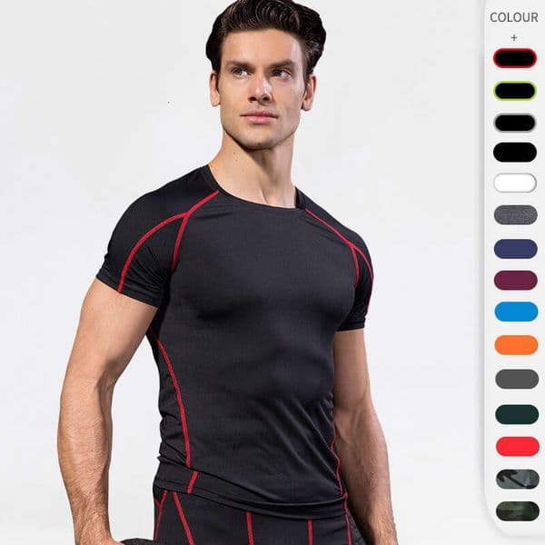 Men's PRO tight fitting fiess running training elastic quick drying clothes, short sleeved T-shirts, 1053, 2025 new casual fashion trend clothing