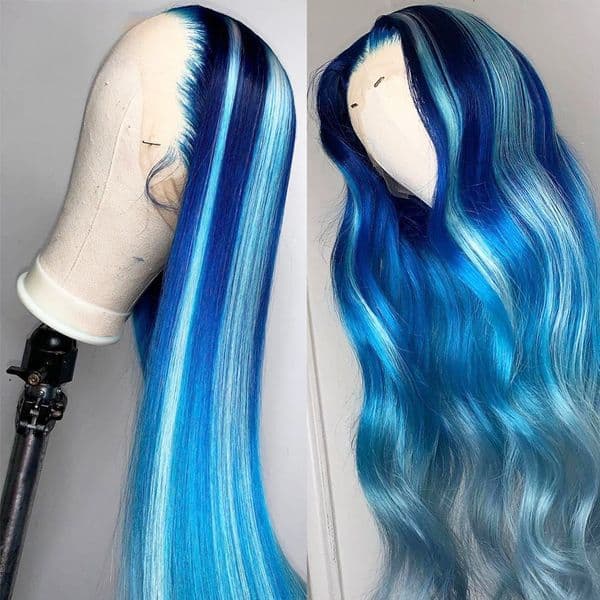 Brazilian Blue Lace Front Human Hair Wigs for Women Straight HD Transparent Lace Frontal Wig Synthetic Front Lace Wig PrePlucked