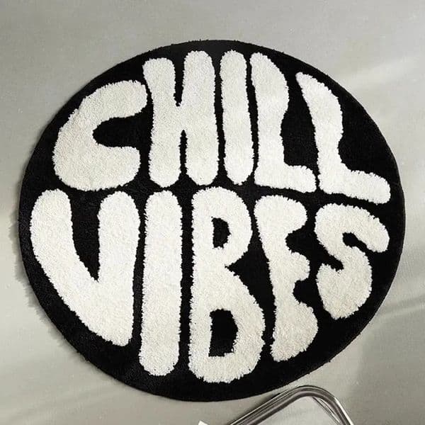 Black And White Round Tufted Bedroom Rug Soft Fluffy Letters Mat Bedside Carpet Floor Anti Slip Pad Aesthetic Home Room Decor 250303
