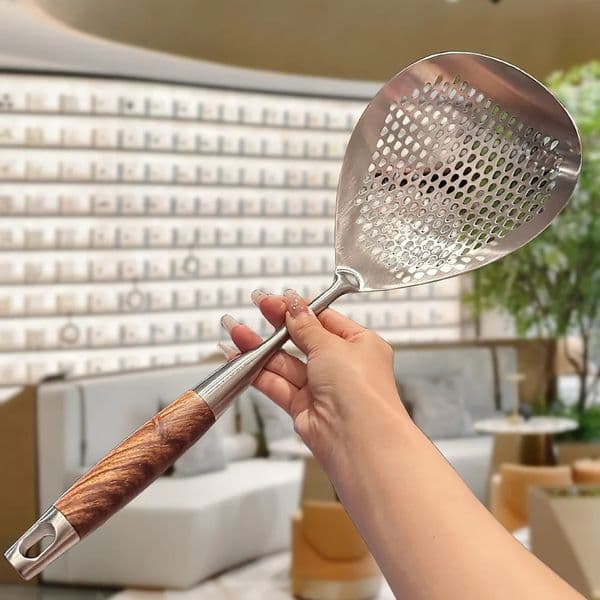 1 piece stainless steel skimmer with large slotted spoon for kitchen strainer for frying and pot 250228BJ