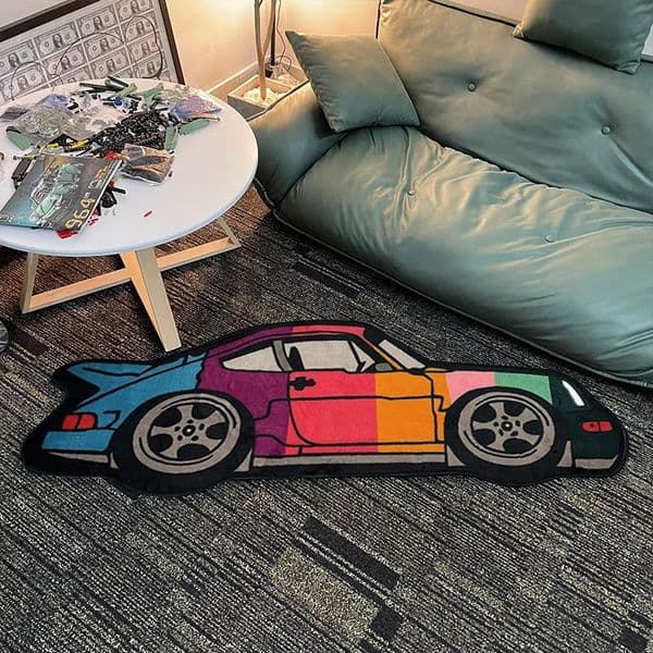 Rainbow car carpet home decoration cartoon bedroom area living room soft strip floor mat 250303
