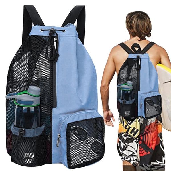 Ship from US Mesh Drawstring Backpack Swimming Sports Bag Waterproof Gym Adjustable Strap for School Beach Holidays 250304FBBBJ