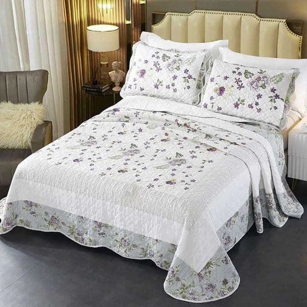 Appliqued Cotton Quilt Set 3PCS Bedspread on Bed with Pillowcase King Size Patchwork Blanket on Bed Coverlet ComforterXJ250303
