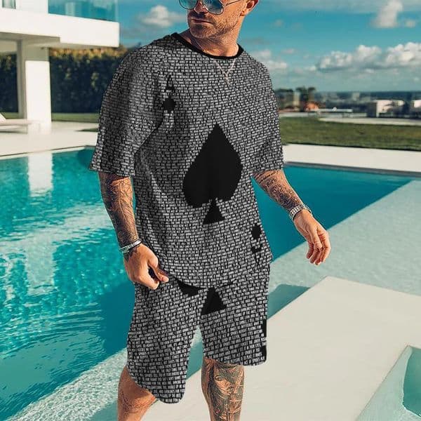 2024 Summer Men Casual TShirt Shorts Set 3D Printing Poker A Tracksuit Male 2 Pieces Fashion Outfit Man Clothing Jogging Suit 250303