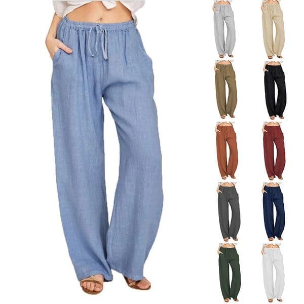 Summer and Autumn Casual Womens Wear in Europe America and Europe Large Loose Cotton Hemp Casual Pants 250303