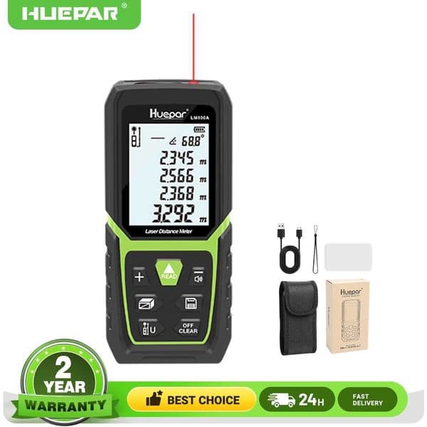 Huepar laser rangefinder rechargeable distance meter 50M/100M/120M measuring tool with LCD display screen and digital measuring tape X250304