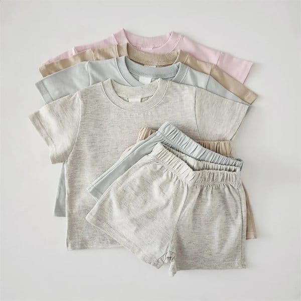 Summer Children Clothing Sets Toddler Baby Boy Solid Color Short-sleeved Tee And Shorts 2pcs Suit Kids Girls Casual Clothes Set 260414