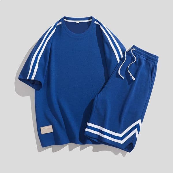 Summer Fashion Men Sets Solid Streetwear Oneck Short Sleeve T Shirt Drawstring Shorts 2PCS Loose Casual Suits S4XL 250305BJ
