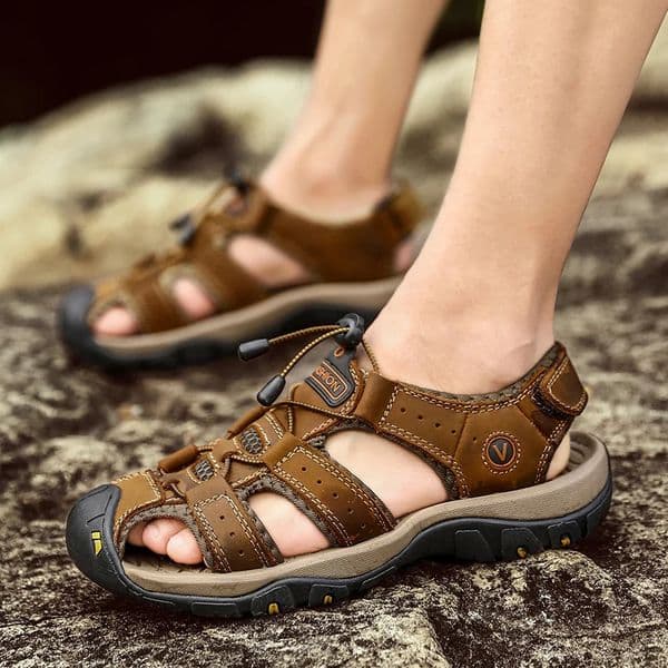 Classic Mens Sandals Summer Soft Sandals Comfortable Mens Shoes Genuine Leather Sandals Big Size Soft Outdoor Casual Shoes Men 250303