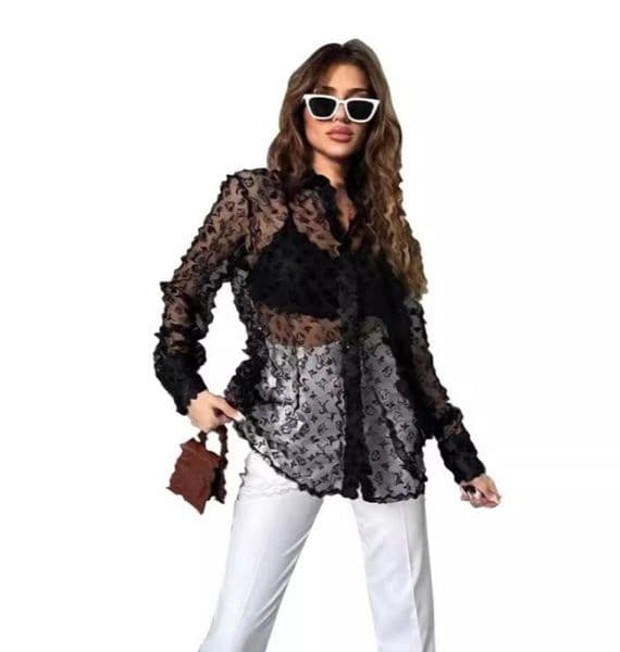 Womens Shirt Long Sleeve Clothing Designer T Shirts Sexy Clothes Embroidered Letter Tee Blouses translucence Tops