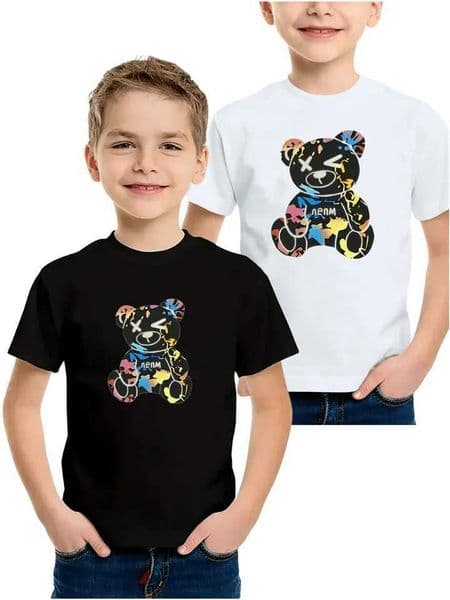 Summer Teen Cotton T-shirt Cartoon Print Top Kids Clothes Street Sport Fashion T-shirt Baby Boys Girls Cute Short Sleeve X250305