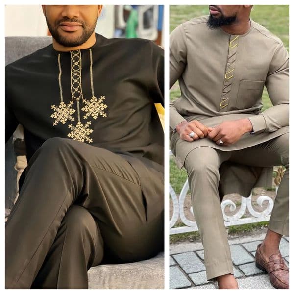 Mens Kaunda Set Embroidered Flower Top Trouser African Casual Traditional Osaka Set Mens Wedding Set 2-piece Set 250303BJ