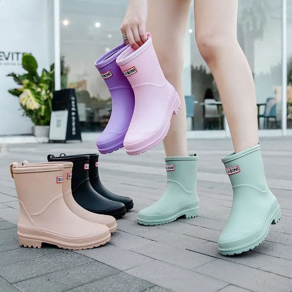Women Rain Boots Waterproof Non-slip Mid-tube Boots Pvc Rubber Shoes Kitchen Overshoes for Reasons Fashion Womens Boots 250304BJ