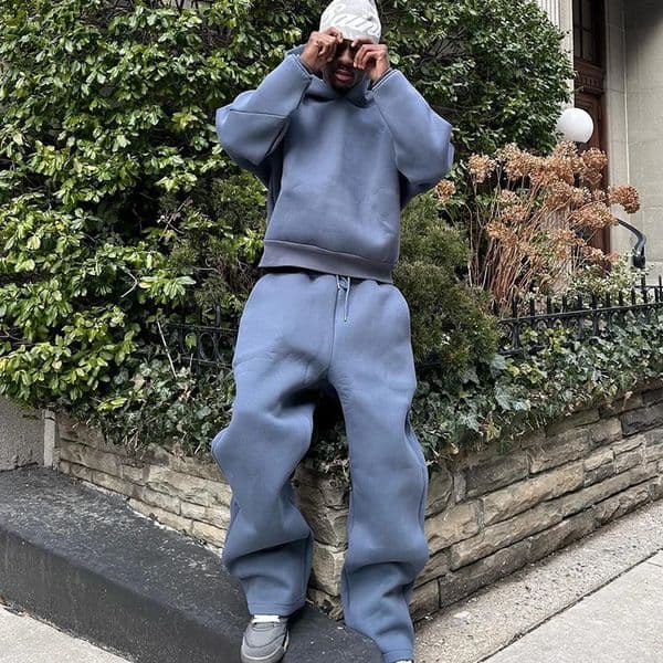 Mens Cotton Vintage Tracksuit 2pcs Set Hoodies Straight Pants Casual Loose Hip Hop Sports Hooded Pullover Trousers Y2k Streetwear 250306BJ