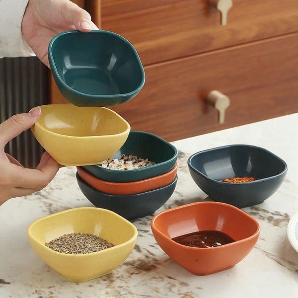 Square Reusable Sauce Dipping Bowl Wheat Straw Kitchen Tableware Seasoning Dishes Mini Spice Bowls Vinegar Soy Saucer For Home 250228BJ