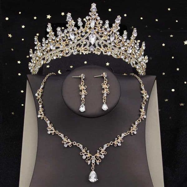 Luxury Silver Color Crystal Water Drop Bridal Jewelry Sets Rhinestone Tiaras Crown Necklace Earrings Wedding Dubai Jewelry Set X2503061