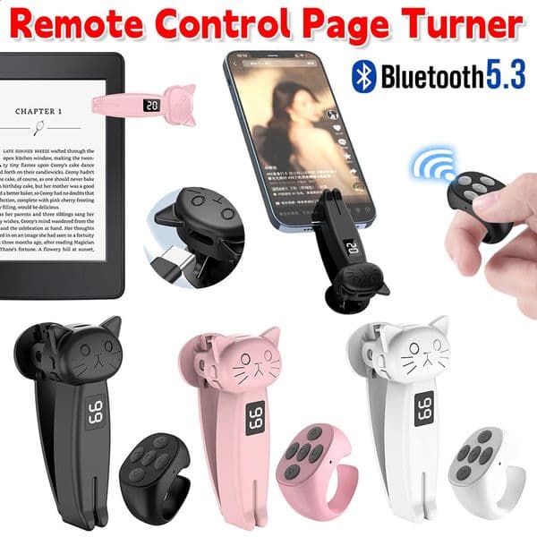 Remote Control Page Turner Bluetooth-Compatible 5.3 Camera Shutter Auto Clicker Phone Screen Tapper Device for Kindle Paperwhite 250303