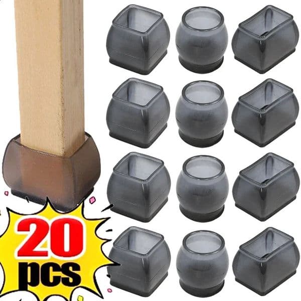 204pcs Chair Leg Caps Silicone Furniture Protector Pads Sleeve Black Transparent Table Plugs Cover Wearresistant Reduce Noise 250303