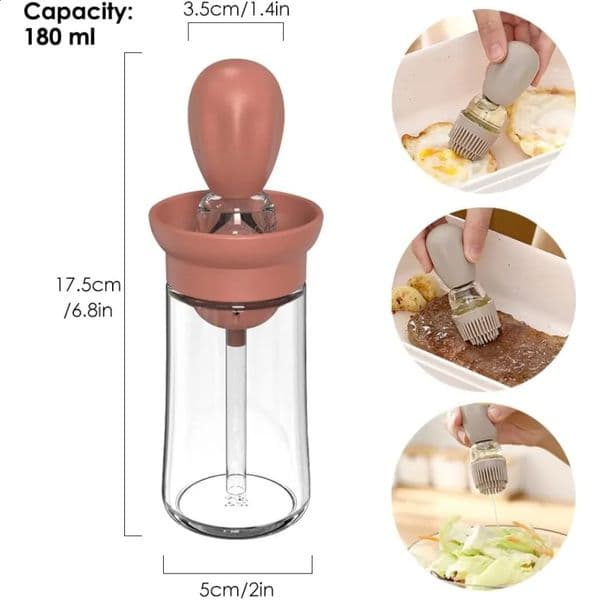 Oil Dispenser with Brush - 3 Pack Glass 2 IN 1 Oil Dispensing Bottle with Basting Brush for Cooking Frying Baking Kitchen 250228BJ