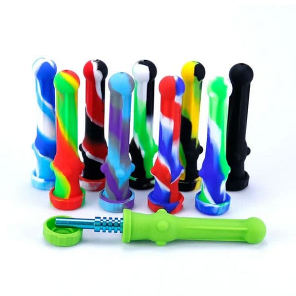 Colorful Smoking Pipes Silicone Nectar Collector Kit With 14mm GR2 Titanium Nail Quartz Tips Dry Herb Tobacco Pipe In Stock