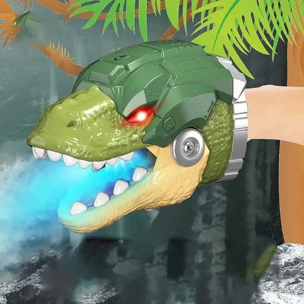 Electric Dinosaur Spray Gloves Dinosaur Head Hand Puppet with Movable Mouth Luminous Eyes And Roaring Sound Kids Boys Gift W250306