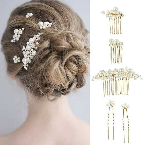 5 pieces of Crystal Pea Pearl Hair Cb Hair Clip Wedding Jewelry Bridal Hair Accessories X250306