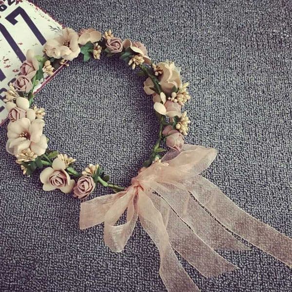 Flower Crown Wreath Bride Garland with Ribbon Cmunion Wreath Handmade band piece Fairy Tiaras Wedding Hair Accessories X250306