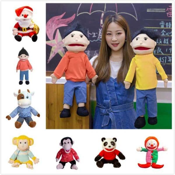 Cute animal hand puppet plush toy soft Santa Claus stuffed doll childrens theater performance prop dinosaur monkey panda toy W250306