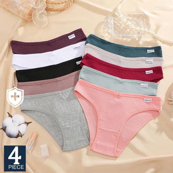 Women's Panties FINETOO 4Pcs/Set M-4XL Cotton Female Underpants Sexy For Women Briefs Underwear Plus Size Pantys Lingerie