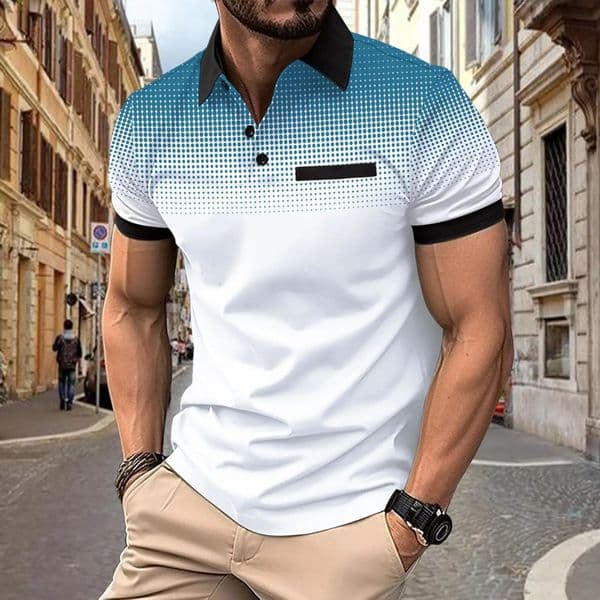 Mens summer gradient printed polo shirt with polo dots for casual sports slim fit and muscular outdoor wear 250306