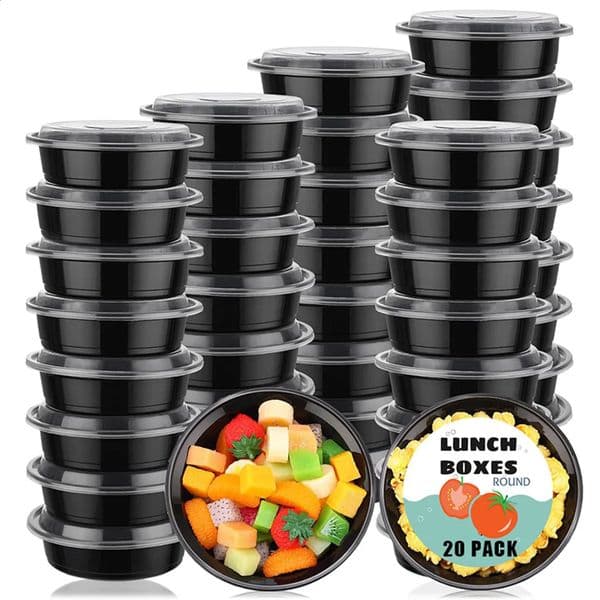 20PCS/SET Reusable Meal Prep Container Microwave Safe Round Food Storage Container with Lid Disposable Plastic Lunch Container 250304