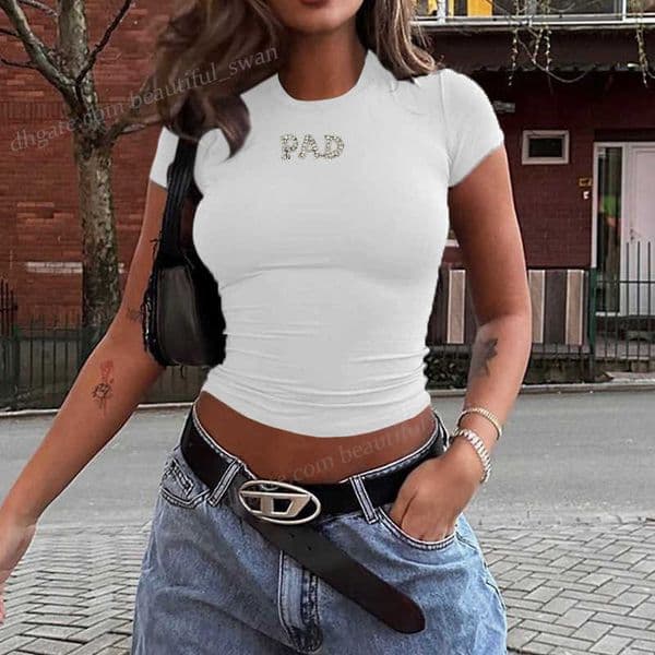 Luxury designer t shirt women Summer Solid Color Top womens clothing Waist Tight Slim fit Open navel T-shirt designer top size S-XL V2HW