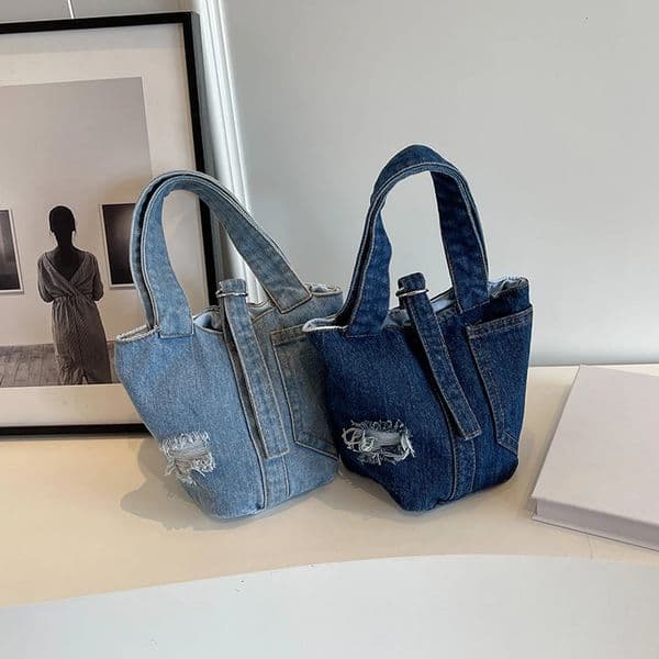 Women Street Handbag Patchwork Denim Handle Handbag Fashion Casual Shoulder Bag Solid Color for Date Party Shopping for Women 250306