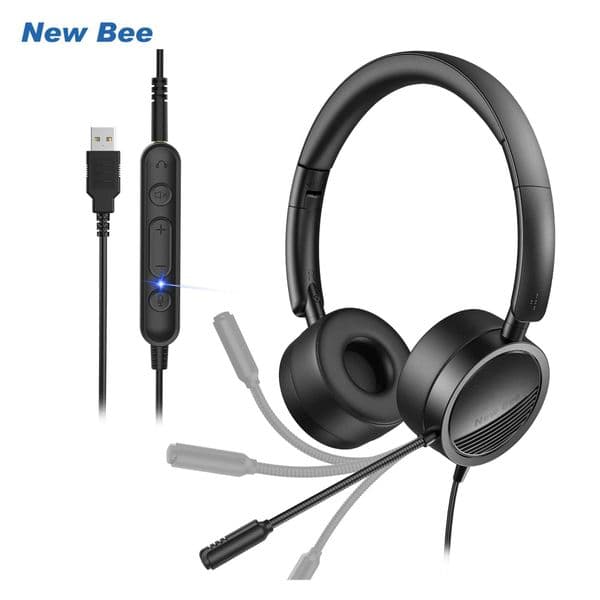 New Bee H360 Business USB Headset with Microphone for PC 3.5mm Headset with Mic Mute Button for Call Center Headphones X250307