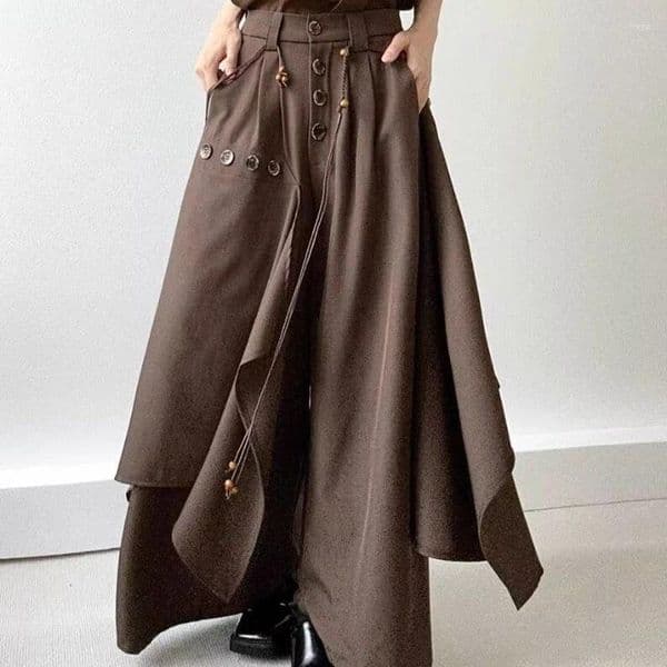 Women's Pants Fashion Button Pockets Spliced Irregular Clothing 2025 Spring Summer Loose Casual Asymmetrical Cropped