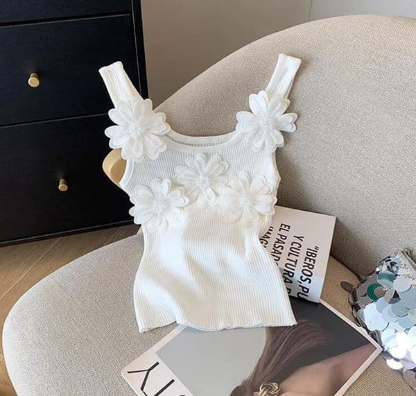 Heavy Industry Sequined Flower Splicing Tank Top Womens Summer Blouse Outerwear Knitted Sleeveless Top 250306BJ
