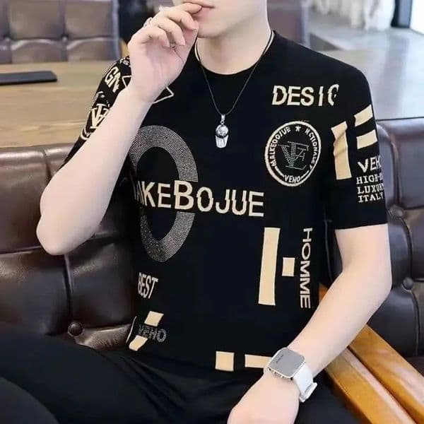 Ice Silk Short Sleeve T-shirt for Mens Summer O-neck Printing Letter Slim Trend Tops Tees Vintage Fashion Men Clothing 250303BJ