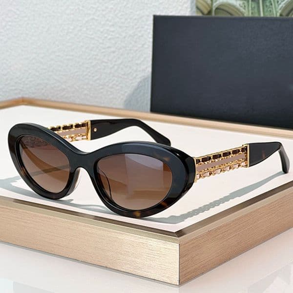New Cat Eye Metal Sunglasses for Women Unique Designer Calfskin Legs Fashionable Personalized Style Street Wear Trendy Sunglasses CH5538